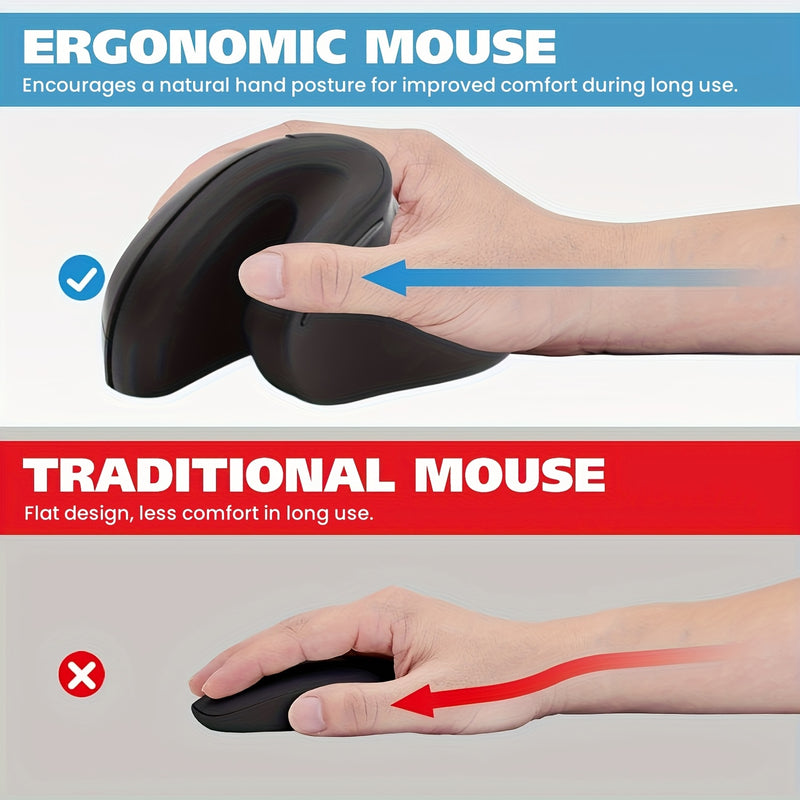 XNOIK Vertical Ergonomic Wireless Mouse - 2.4GHz, 1200-3200 DPI, 6-Button Ultra-Quiet Design, 3-Device Connectivity for PC/Laptop/Windows, Durable Plastic (Battery Not Included), Wireless Mouse for Laptop