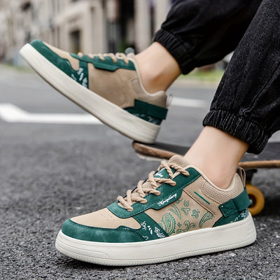 Women's Trendy Printed Sneakers, Casual Lace Up Outdoor Shoes, Comfortable Low Top Skate Shoes