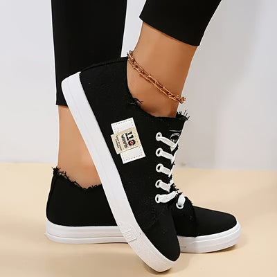 Women's Simple Flat Canvas Shoes, Casual Lace Up Outdoor Shoes, Comfortable Low Top Sneakers