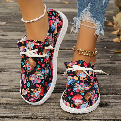 Women's Easter Themed Canvas Shoes, Casual Lace Up Outdoor Shoes, Lightweight Low Top Shoes