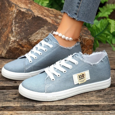 Women's Simple Flat Canvas Shoes, Casual Lace Up Outdoor Shoes, Comfortable Low Top Sneakers