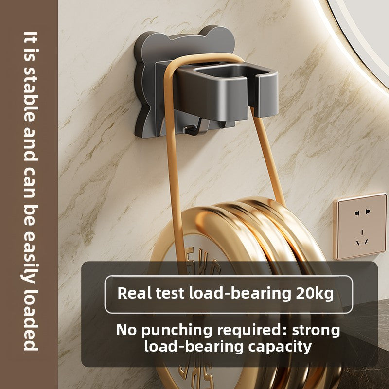 Space-Saving Wall-Mounted Hair Dryer Holder - No Drilling Required, Easy Installation, Compatible with Various Hair Dryer Models for Home & Bathroom Organization, Sleek Black Design with Metallic Accents, Durable Plastic Cons