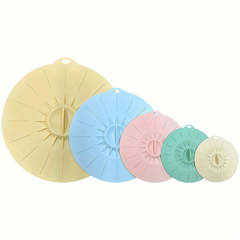 5pcs Silicone Bowl Lids Set - Heat Resistant, Reusable Suction Covers for Bowls, Cups, Plates, Pots, Pans - Food Contact Safe Microwave Splatter Guards, Kitchen Essentials