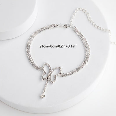 Elegant Multi-Layer Butterfly Anklet with Tassels - Sparkling Rhinestone Charm, Durable Copper, Ideal for Beach & Casual Attire, Bohemian Style Foot Jewelry|Butterfly Charm|Artificial Crystal Accent