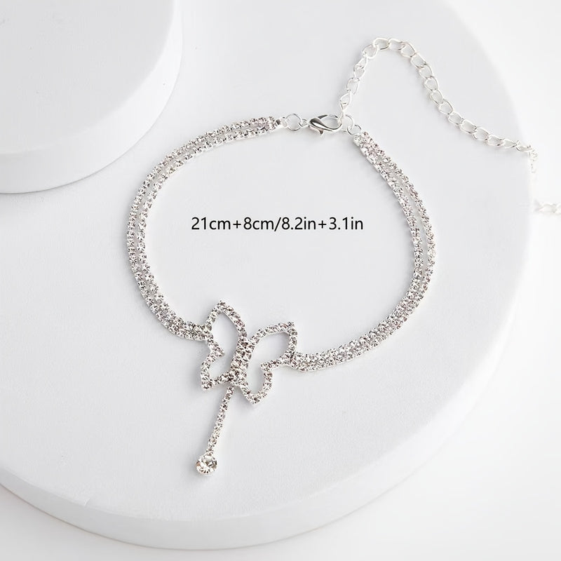 Elegant Multi-Layer Butterfly Anklet with Tassels - Sparkling Rhinestone Charm, Durable Copper, Ideal for Beach & Casual Attire, Bohemian Style Foot Jewelry|Butterfly Charm|Artificial Crystal Accent