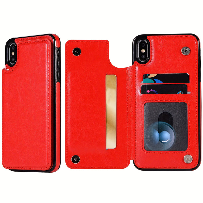 جراب iPhone قابل للطي من الجلد الصناعي عالي الجودة مع فتحات للبطاقات وحامل مقاوم للصدمات متوافق مع موديلات مختلفة بما في ذلك X XR XS Max 11 pro 12 pro 13 pro 14 15 16 SE 6 7 8 plus