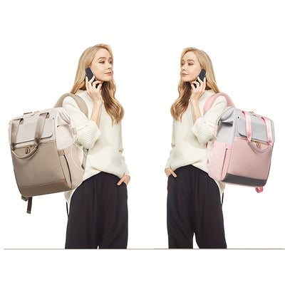 Stylish Women'S Convertible Laptop Backpack - Soft Shell Nylon, Multiple Compartments, Zipper Closure, Ideal for School, Travel & Leisure, Available in Gray, Pink, Blue, Red, Black, Backpack for School