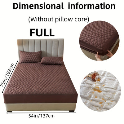 2/3pcs Set of Quilted Waterproof Bed Cover in Multiple Colors, Waterproof Mattress Protector, Bed Cover And Pillowcase Set, Non-Slip Full Coverage Bed Cover.