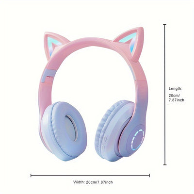 URIZONS Wireless Cat Ear Headphones TWS and Wired Mode Foldable Gaming Headset with Mic, RGB LED Light, Compatible with Mobile Phones PC Tablet