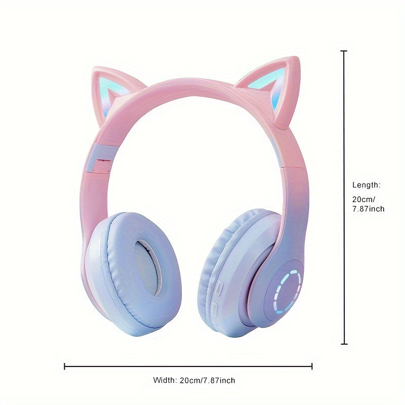 URIZONS Wireless Cat Ear Headphones TWS and Wired Mode Foldable Gaming Headset with Mic, RGB LED Light, Compatible with Mobile Phones PC Tablet