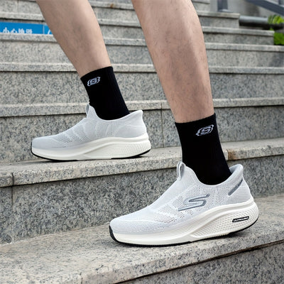 Skechers Men'S Breathable Mesh Slip-On Sneakers - Lightweight Casual Sneakers with EVA Cushioned Sole, White & Gray Design for Running, Walking, and Casual Attire, Summer Footwear, Sleek Shoe Design, Comfortable Fit, Skecher