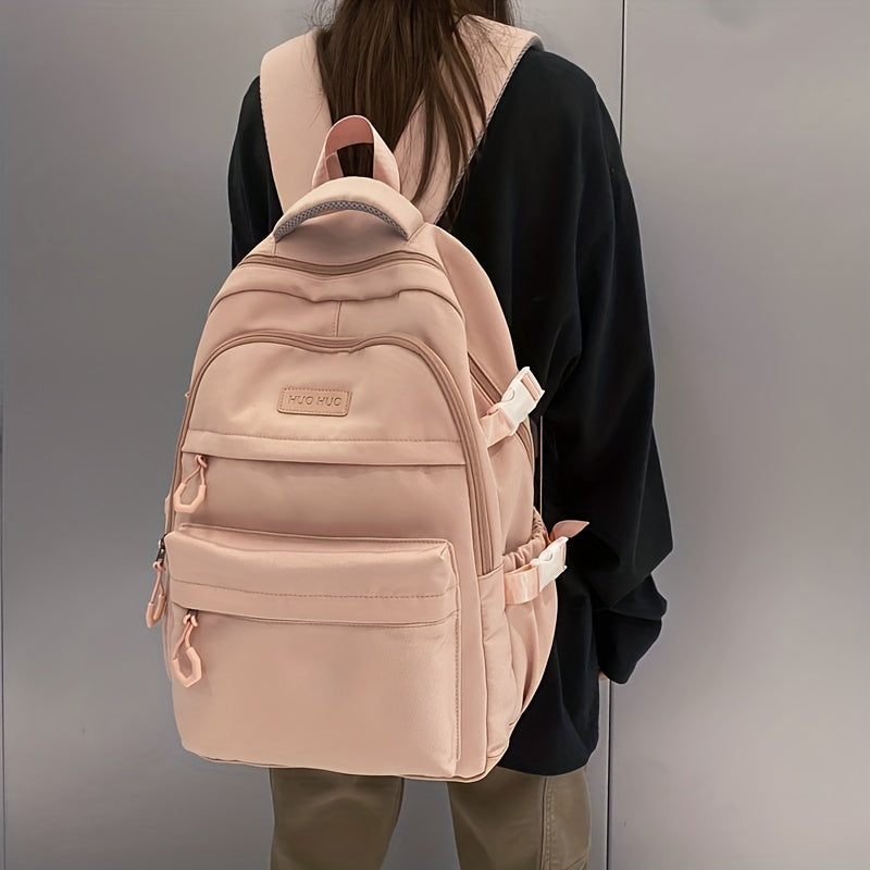 HUOHUO Large Capacity Backpack for Students - Durable Fabric, Multiple Compartments, Adjustable Straps, Ideal for School, College, and Travel, Casual Style, Zipper Closure, Casual Daypack|Casual Style Backpack|Durable Fabric