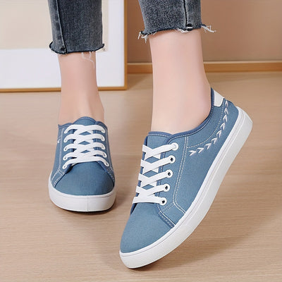 Women's Simple Canvas Shoes, Casual Lace Up Outdoor Shoes, Comfortable Low Top Sneakers