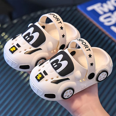 Boys' Car Design Clogs, Slip-on Closed Toe Sandals, Soft Sole Walking Shoes, Outdoor Shoes Beach Sandals