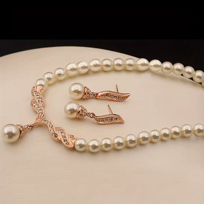 Luxury Glass Imitation Pearl Earrings and Necklace Set for Girls - Three-Piece Beige Jewelry Collection, Elegant Party Jewelry, Perfect for Girls' Accessories, For Teenager, For Teenager