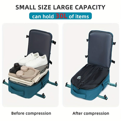 LONNKE Vacuum Compression Backpack - Airline Approved Carry-On (Fits in overhead bin), Heavy-Duty Compression Zipper, Spacious Travel & Business Backpack with Laptop Compartment, Water Bottle Pocket, Adjustable Shoulder Strap