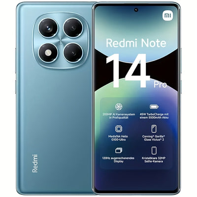 The Xiaomi Redmi Note 14 Pro Smartphone features a 6.67-inch AMOLED display with 120Hz refresh rate and 1080P resolution. It is powered by the Helio G100-Ultra Octa-Core processor and boasts a 200MP camera with OIS. The phone