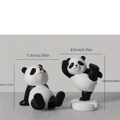 2pcs Cute Panda Phone & Tablet Stand, Adorable Desktop Mobile Holder, Decorative Novelty Accessories, Office & Home Decor, Universal Fit, 8.99cm & 10.01cm Height