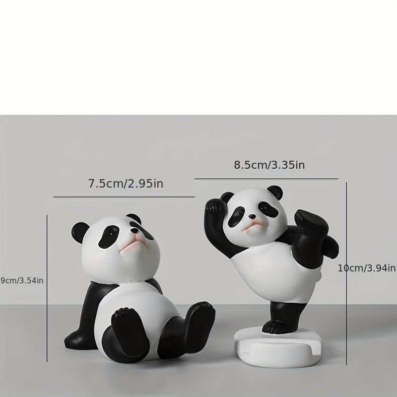 2pcs Cute Panda Phone & Tablet Stand, Adorable Desktop Mobile Holder, Decorative Novelty Accessories, Office & Home Decor, Universal Fit, 8.99cm & 10.01cm Height