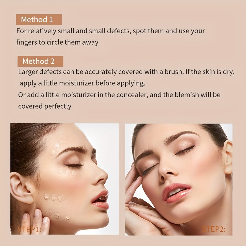 كريم إخفاء العيوب بتغطية عالية بلونين، إخفاء الهالات السوداء وعلامات حب الشباب والنمش والبقع، كريم أساس سائل مقاوم للماء يدوم طويلًا، يحتوي على سكوالين نباتي