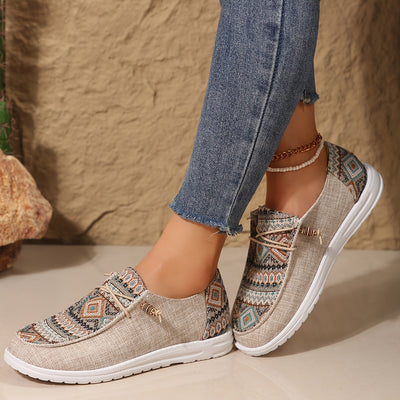 Women's Ethnic Style Printed Canvas Shoes, Casual Lace Up Outdoor Shoes, Lightweight Low Top Sneakers