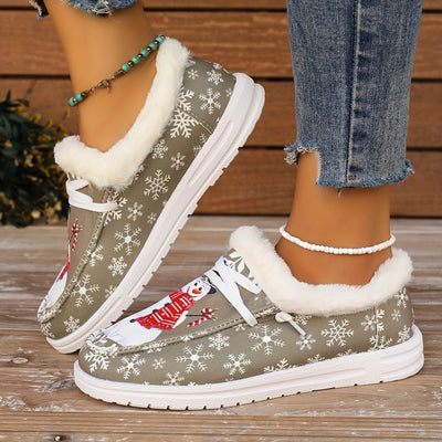 Vibrant Snowman Pattern Canvas Shoes - Lightweight, Low-Top, Plush Lined, Casual Lace-Up Sneakers for Women - Perfect for Outdoor Activities, Christmas Gift Idea, Comfortable and Breathable