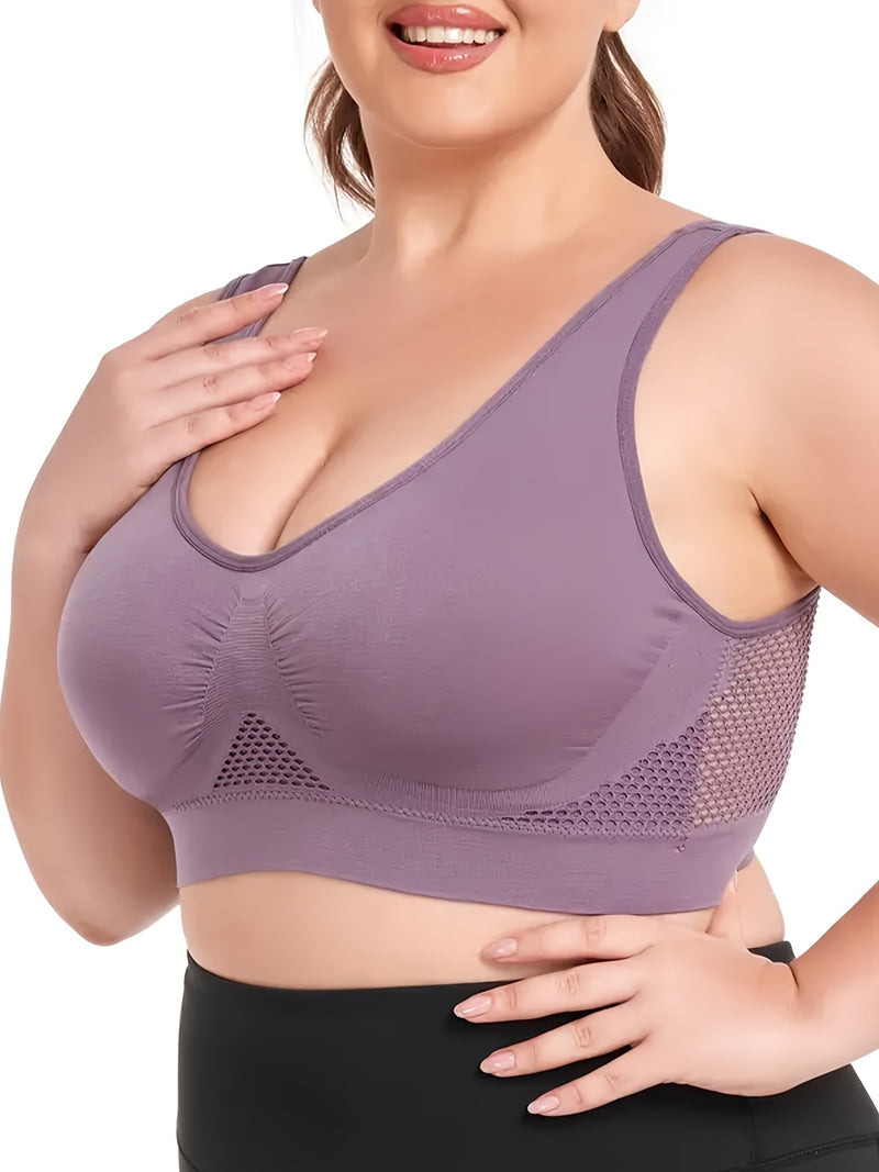 14pcs EssElegance Plus size High Support Wire-Free Sports Bras with Padded & Mesh Panels, Breathable Stretch Fit for Yoga Running Training
