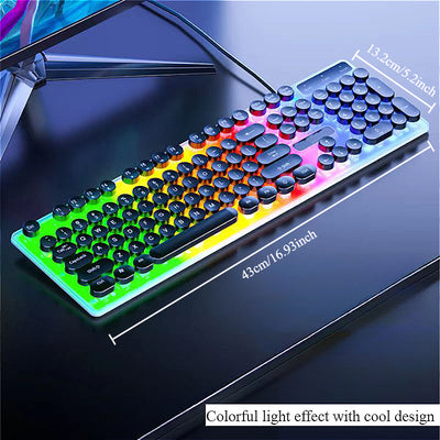 104-Key Full-Size Mechanical Gaming Keyboard with RGB Backlighting, Mechanical Keys & Multi-Function Knob - Heavy-Duty All-Metal Construction, Punk Retro Design For Gaming, Office, Programming - Wired Usb Gaming Keyboard