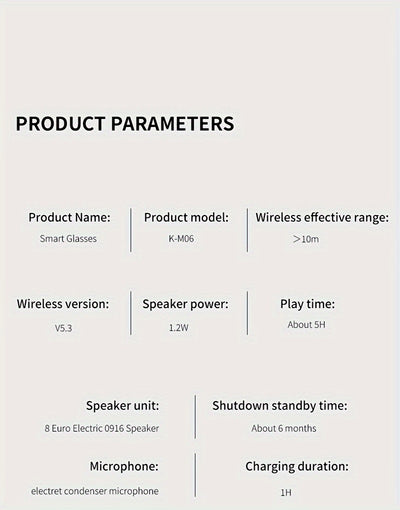 KOIPSSE Smart Glasses with Built-in Microphone, High-Resolution Audio, Waterproof IPX4, USB/Battery Powered, Rechargeable Lithium Polymer Battery, 120mAh, Wireless Connection, Outdoor Sports Glasses with HIFI Music Playback,