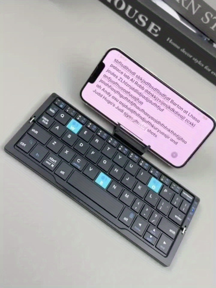 BOW Foldable Wireless BT Keyboard Mute, For Home And Office Use, Portable, Mobile Charging Keypad, With Mobile Phone And Tablet Holder, Capable Of Connecting Three Devices Simultaneously, Applicable To Android/Windows/iOS Mob