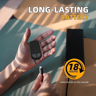 1pc IPX5 Wireless Speaker with Built-in Mic, 18H Playtime, USB-C Charging, Clip-On Mini Portable Design for Sports/Work/Cycling - Smart Voice Assistant, Black, Handsfree Music | Compact Clipon | Textured Surface, Speaker