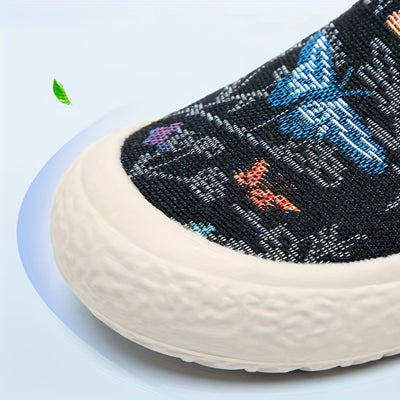 Women's Butterfly Pattern Canvas Shoes, Casual Slip On Outdoor Shoes, Lightweight Low Top Shoes