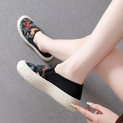 Women's Butterfly Pattern Sneakers, Casual Slip On Outdoor Shoes, Lightweight Low Top Shoes