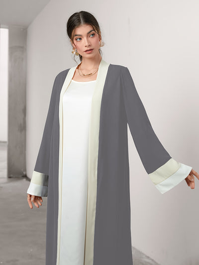 Cozy Comfort, Elegant Black and Cream Long Robe with Ruffle Sleeves - Polyester, Machine Washable, Casual Style for Women - Perfect for Spring/Summer/Fall