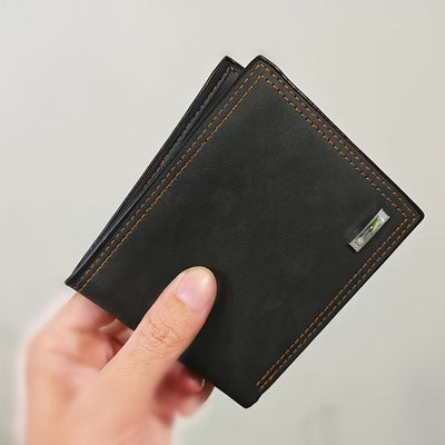 Men'S Slim Faux Leather Wallet - Stylish Black Compact Design with Multiple Card Slots, Cash Compartment & ID Holder - Perfect Gift for Him, Business Style, Everyday Use