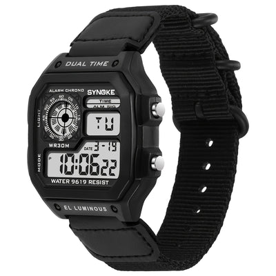 SYNOKE Men's Digital Sports Watch - Shockproof, Luminous Display with Stopwatch & Alarm, Nylon Strap