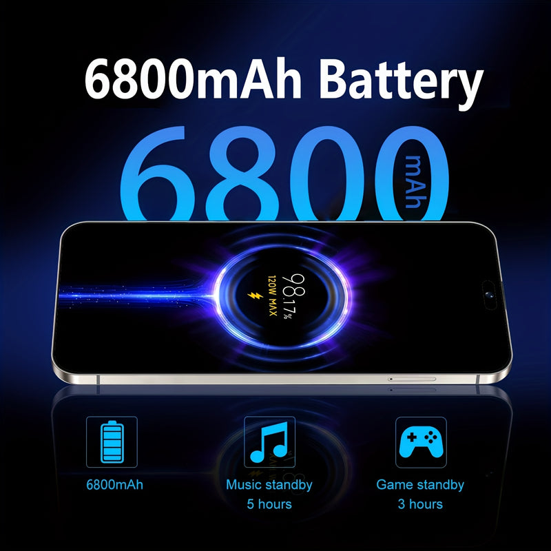 I16 Pro Max 2025 New 6.8" HD Large Display Smartphone, Multi-function Unlocked Phone, 12+512GB, Front And Rear HD Camera, 6800 MAh Large Capacity Battery, With Data Cable, Suitable For Birthday Gifts