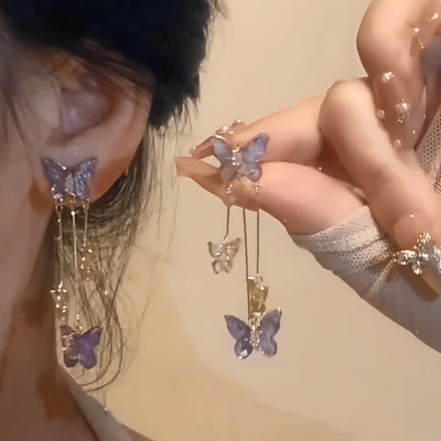 Elegant & Cute Style, Light Purple Small Butterfly Tassel Earrings, Delicate Temperament Accessory For Party & Daily Wear, Idea Gift