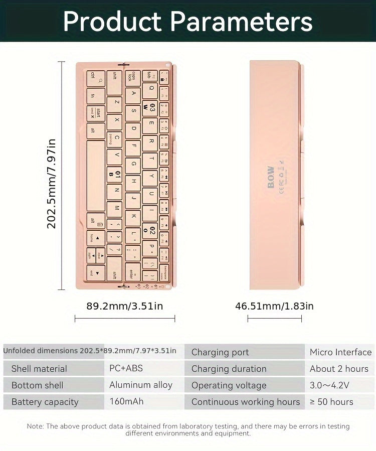 BOW Foldable Wireless BT Keyboard Mute, For Home And Office Use, Portable, Mobile Charging Keypad, With Mobile Phone And Tablet Holder, Capable Of Connecting Three Devices Simultaneously, Applicable To Android/Windows/iOS Mob