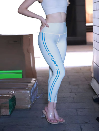 Plus Size High-Waisted Women's Leggings, Stretchy Tummy Control Yoga Pants With Side Stripe Print For Running Fitness Outdoor Sports Fashion