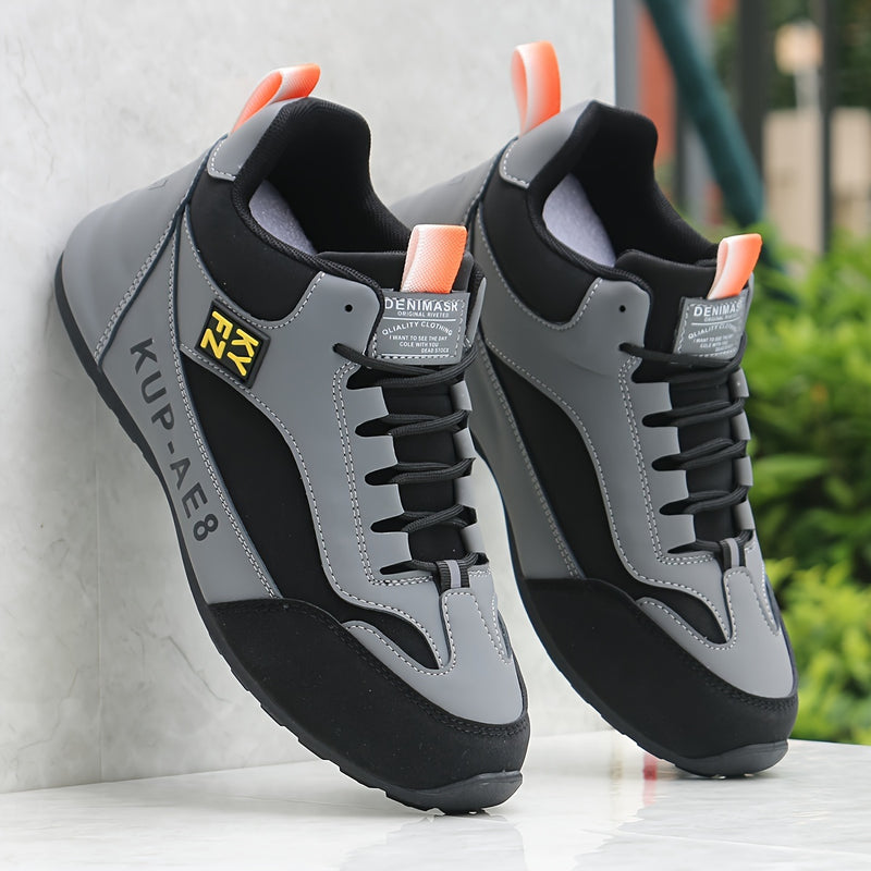 2024 High-Top Casual Fashion Sneakers for Men - All-Season Lace-Up Comfortable Soft Sole Running Shoes with Stripes and Graphics, Round Toe Fabric Sports Footwear