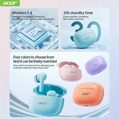 ACER OHR504 Wireless Headphone, Super Long Standby, Wireless Earphone Hi-Fi Stereo Sound, Smart Call Noise Cancellation, Gaming Mode Low Latency,  Comfortable Fit for Travel, Sports, Work, Study, Game, Multi-Device, Ideal Chr