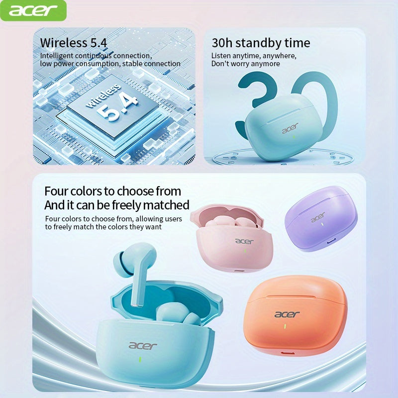 ACER OHR504 Wireless Headphone, Super Long Standby, Wireless Earphone Hi-Fi Stereo Sound, Smart Call Noise Cancellation, Gaming Mode Low Latency,  Comfortable Fit for Travel, Sports, Work, Study, Game, Multi-Device, Ideal Chr