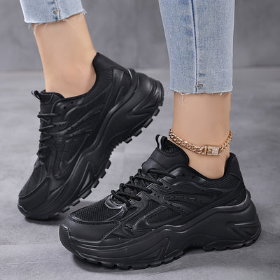 Women's Mesh Chunky Sneakers, Casual Solid Color Height Increasing Trainers, All-Match Walking Sports Shoes