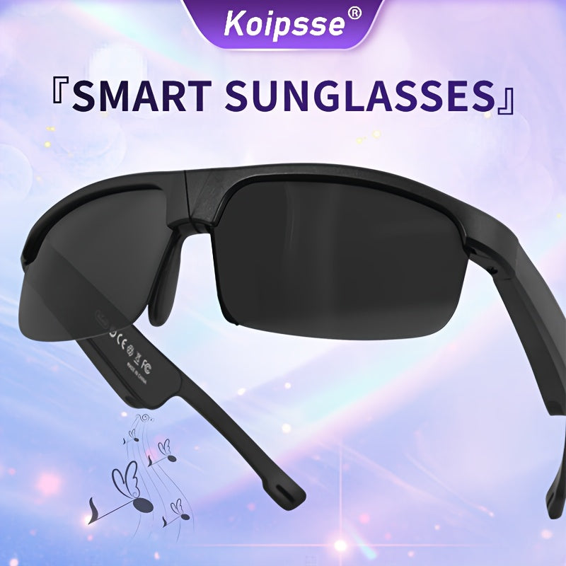 KOIPSSE Smart Glasses with Built-in Microphone, High-Resolution Audio, Waterproof IPX4, USB/Battery Powered, Rechargeable Lithium Polymer Battery, 120mAh, Wireless Connection, Outdoor Sports Glasses with HIFI Music Playback,