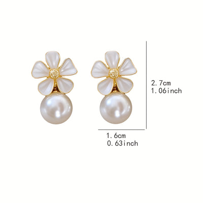 [NEW]A Pair of 2pcs, White Oil Drop Flower Round Bead Earrings, High-Quality Jewelry, Upgraded Fashionable Earrings, High-End Decorative Earrings, Suitable for Daily Wear, Wedding Season Accessories, Suitable for Gifts for Gi