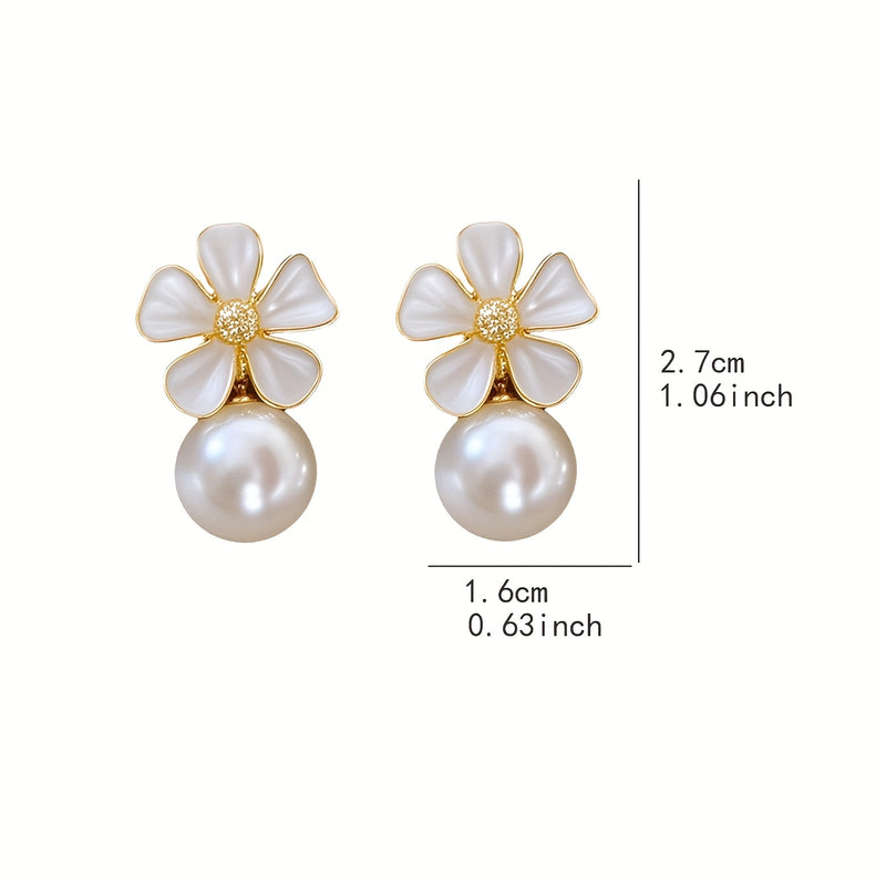 [NEW]A Pair of 2pcs, White Oil Drop Flower Round Bead Earrings, High-Quality Jewelry, Upgraded Fashionable Earrings, High-End Decorative Earrings, Suitable for Daily Wear, Wedding Season Accessories, Suitable for Gifts for Gi