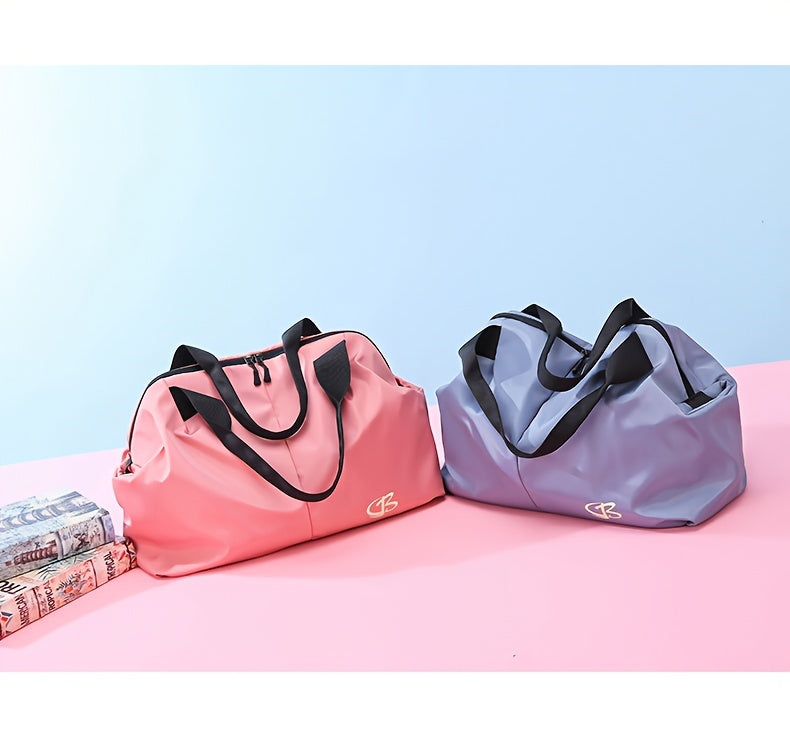 [Pink Gym Bag] Lightweight Pink Nylon Gym Bag for Women | Versatile Wet/Dry Separation, Adjustable Strap, Zip Closure, Portable Travel Bag for Short Trips, Sports Bag