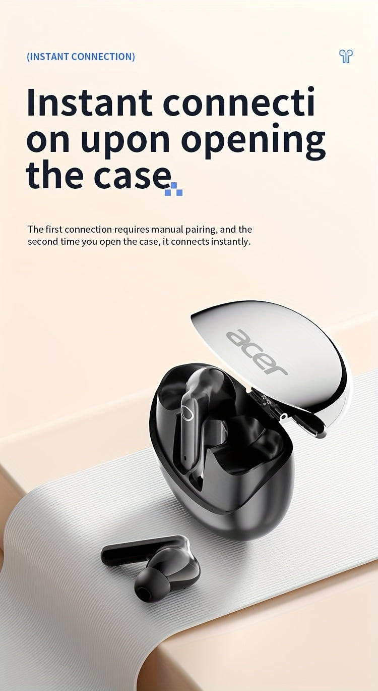 ACER HiFi High-definition Stereo Sound TWS Wireless Earbuds with Call Noise Cancellation, Long Standby Time, Dual Core 5.4 Wireless Chip, HIFI Grade Stereo Sound, Lightweight Touch Design, Fashionable Design, Comfortable for