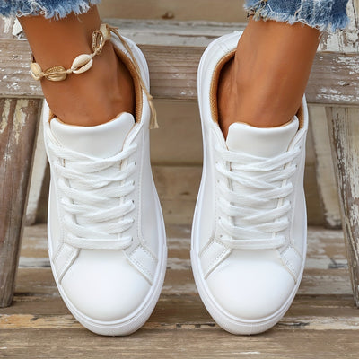 Women's Solid Color Sneakers, Casual Lace Up Outdoor Shoes, Lightweight Low Top Shoes